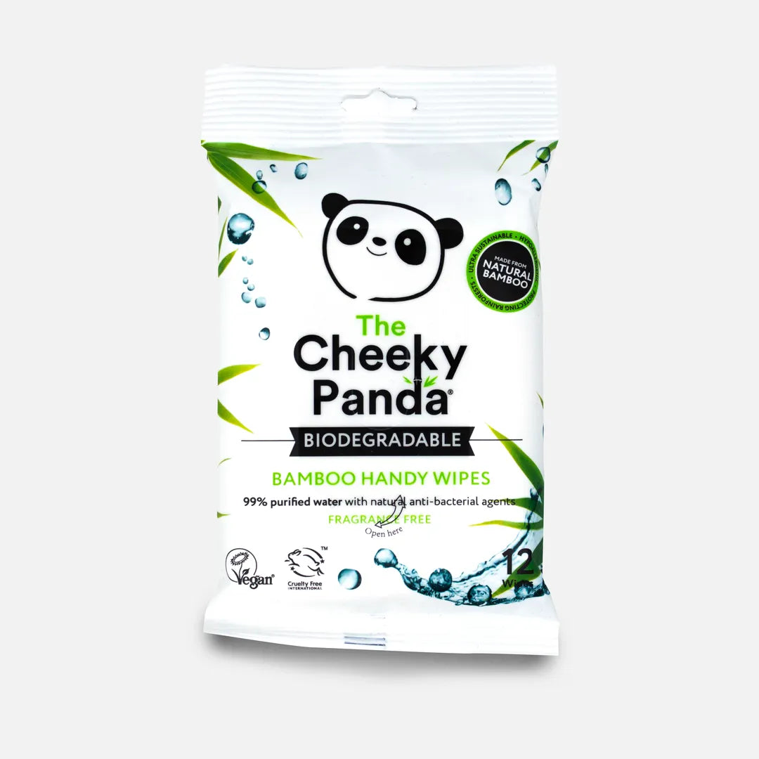 The Cheeky Panda Handy Vådservietter (12 stk.) er den perfekte løsning til hurtig og bæredygtig rengøring på farten.